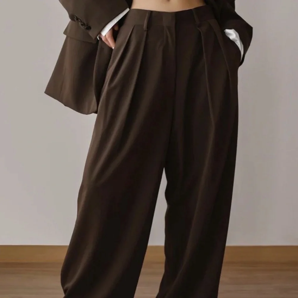 The Frankie Shop Tansy Pleated Trousers - Chocolate - Picture 1 of 7